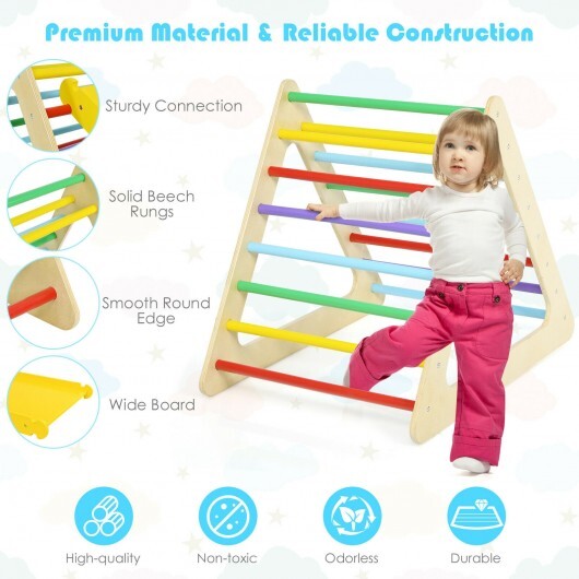 5 in 1 Kids Triangle Climber Play Gym Set with 2 Ramps - Color: Natural