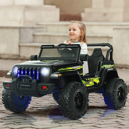 12V Kids Ride-on Jeep Car with 2.4 G Remote Control-Black & Green - Color: Black & Green