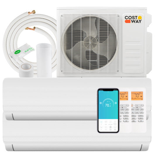 18000 BTU 2 Zone 20 SEER2 Mini Split AC with Heat Pump-9K + 9K - Color: White - Size: 9K + 9K