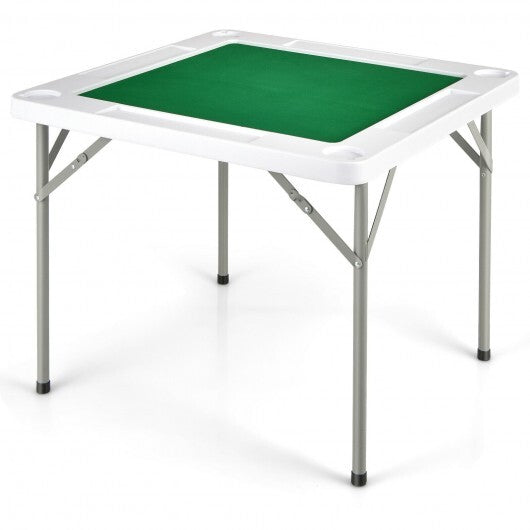 4-Player Mahjong Game Table with Iron Frame - Color: Green