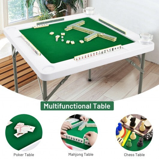 4-Player Mahjong Game Table with Iron Frame - Color: Green