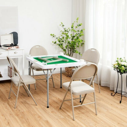 4-Player Mahjong Game Table with Iron Frame - Color: Green