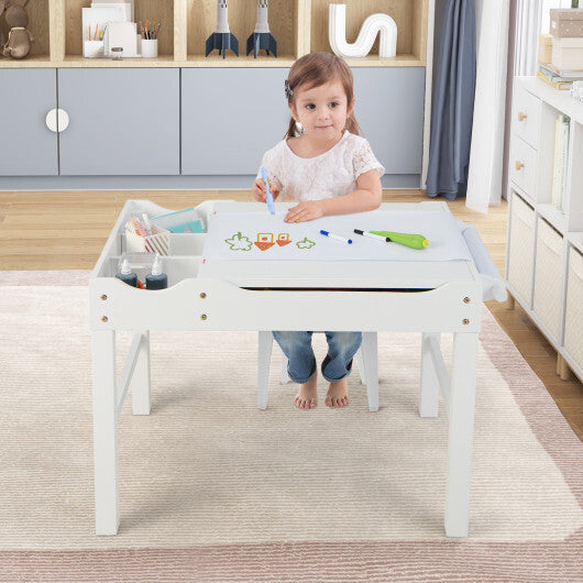 Wooden Kids Multi Activity Play Table with Storage Paper Roll-White - Color: White