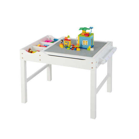 Wooden Kids Multi Activity Play Table with Storage Paper Roll-White - Color: White