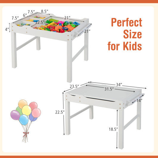 Wooden Kids Multi Activity Play Table with Storage Paper Roll-White - Color: White