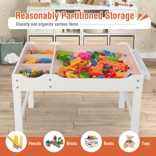 Wooden Kids Multi Activity Play Table with Storage Paper Roll-White - Color: White