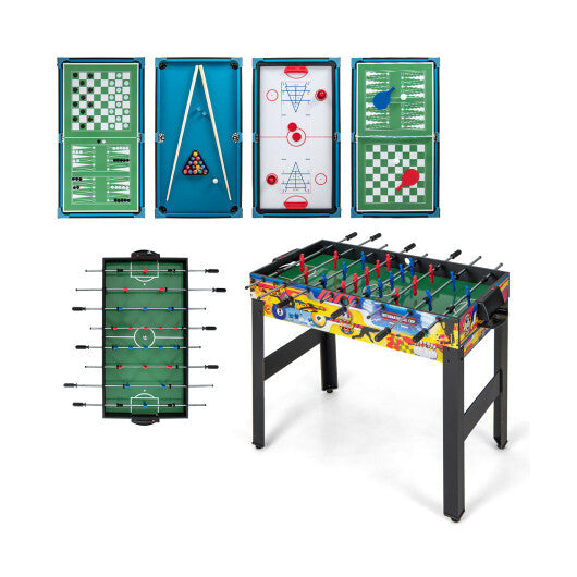 12-in-1 Combo Game Table Set with Foosball Air Hockey Pool Chess and Ping Pong - Color: Multicolor