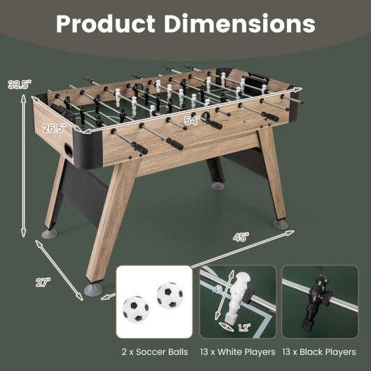 54 Inch Foosball Table Arcade Soccer Game Table with 2 Balls and 26 Players-Natural - Color: Natural