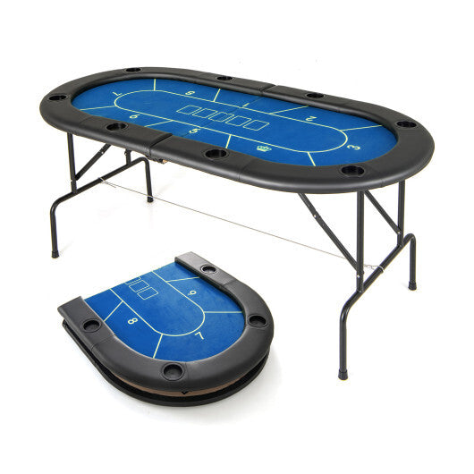 72 x 36 x 30.5 Inch Foldable Poker Table with 8 Cup Holders-Blue - Color: Blue